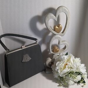 Vintage Charcoal Handbag with Silver Accent - 491